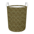 Gold And Black Checkered Pattern Print Round Laundry Basket