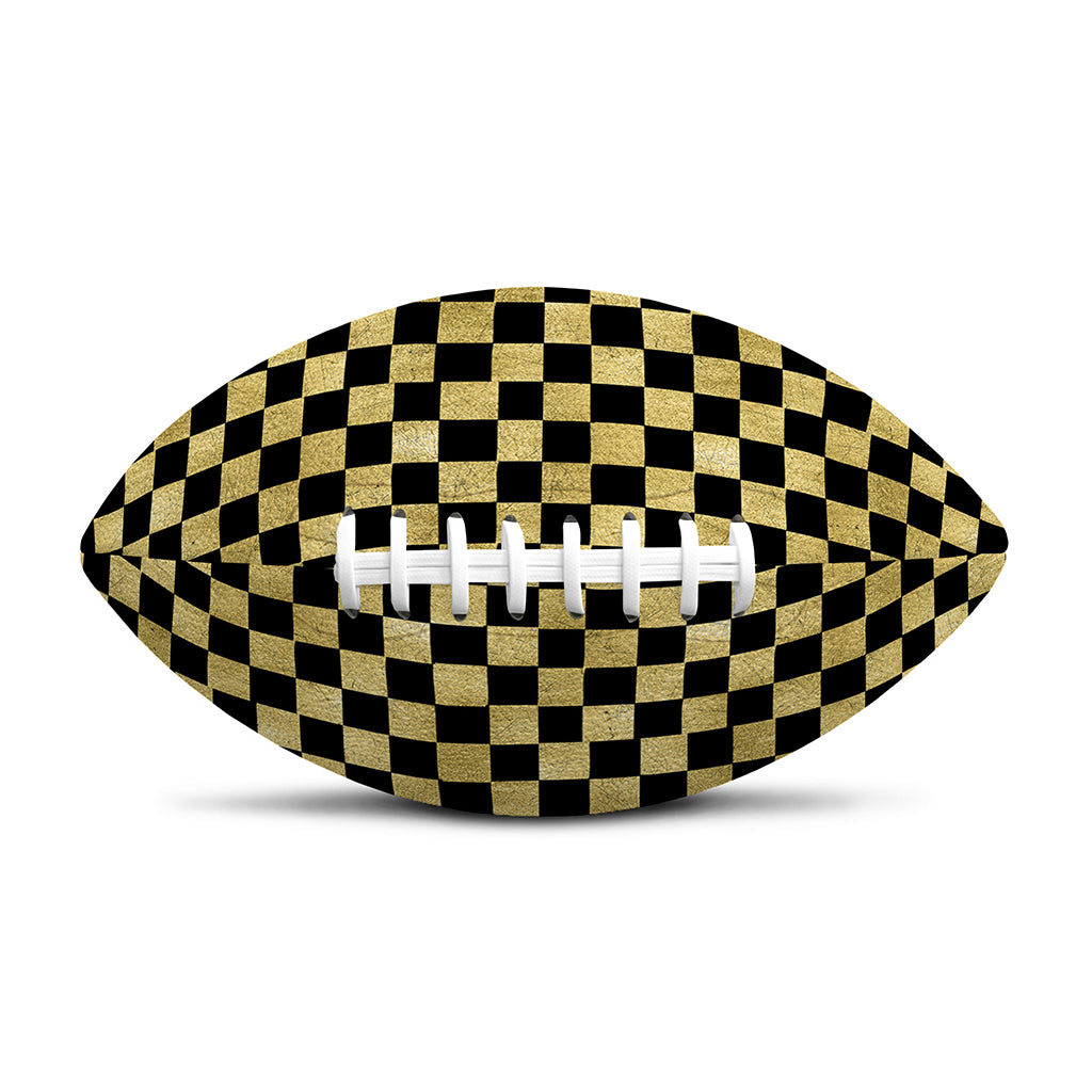 Gold And Black Checkered Pattern Print Rugby Ball