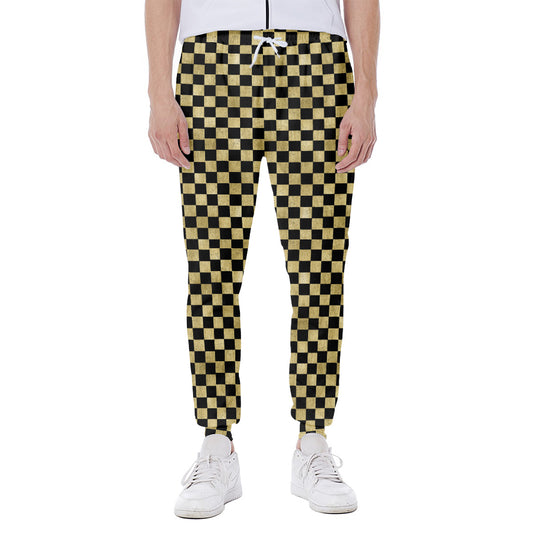 Gold And Black Checkered Pattern Print Scuba Joggers
