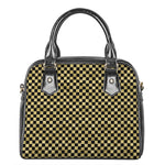 Gold And Black Checkered Pattern Print Shoulder Handbag