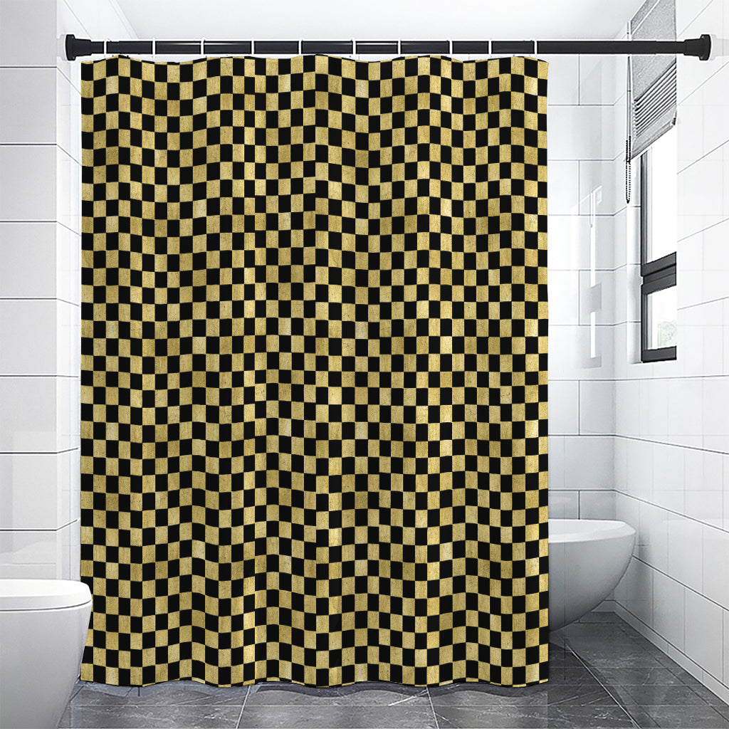 Gold And Black Checkered Pattern Print Shower Curtain
