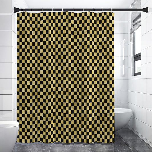Gold And Black Checkered Pattern Print Shower Curtain