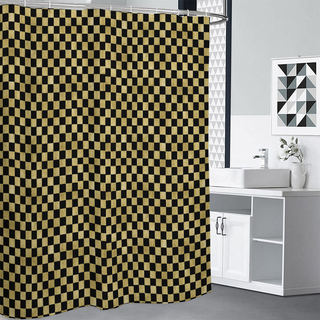 Gold And Black Checkered Pattern Print Shower Curtain