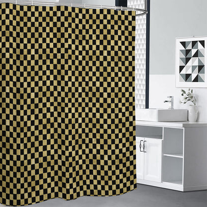 Gold And Black Checkered Pattern Print Shower Curtain