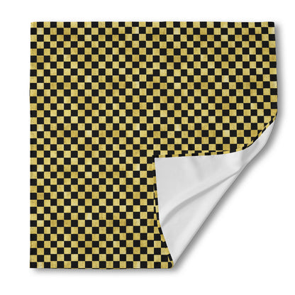Gold And Black Checkered Pattern Print Silk Bandana