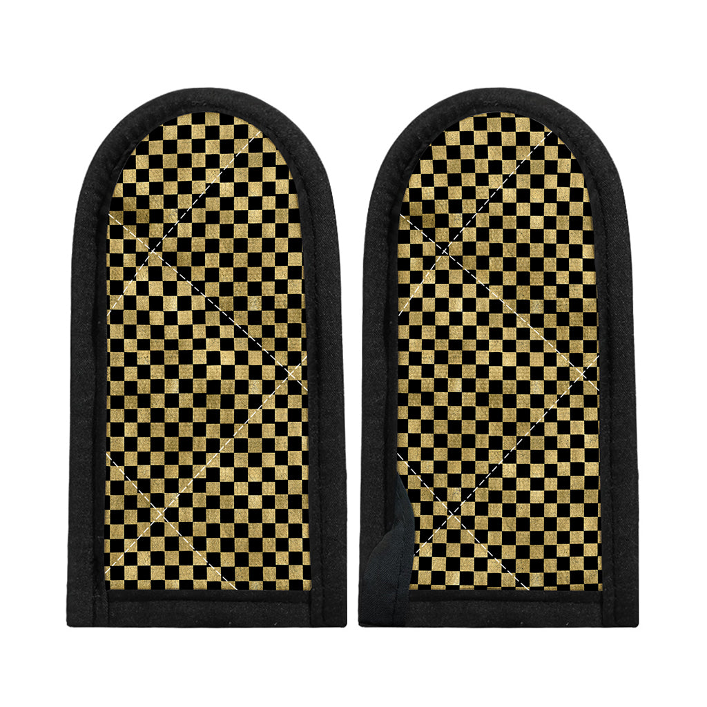 Gold And Black Checkered Pattern Print Skillet Handle Cover