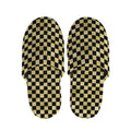 Gold And Black Checkered Pattern Print Slippers