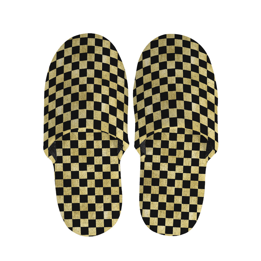 Gold And Black Checkered Pattern Print Slippers