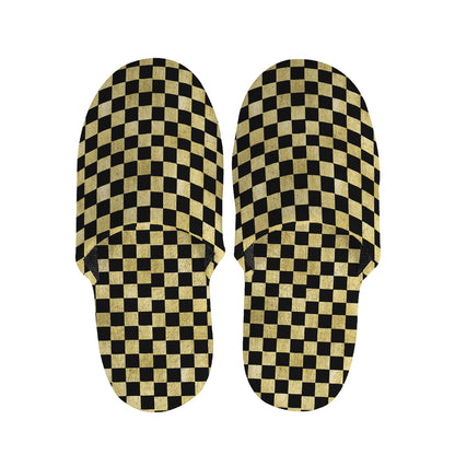 Gold And Black Checkered Pattern Print Slippers