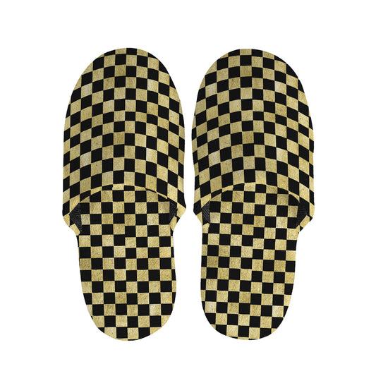 Gold And Black Checkered Pattern Print Slippers