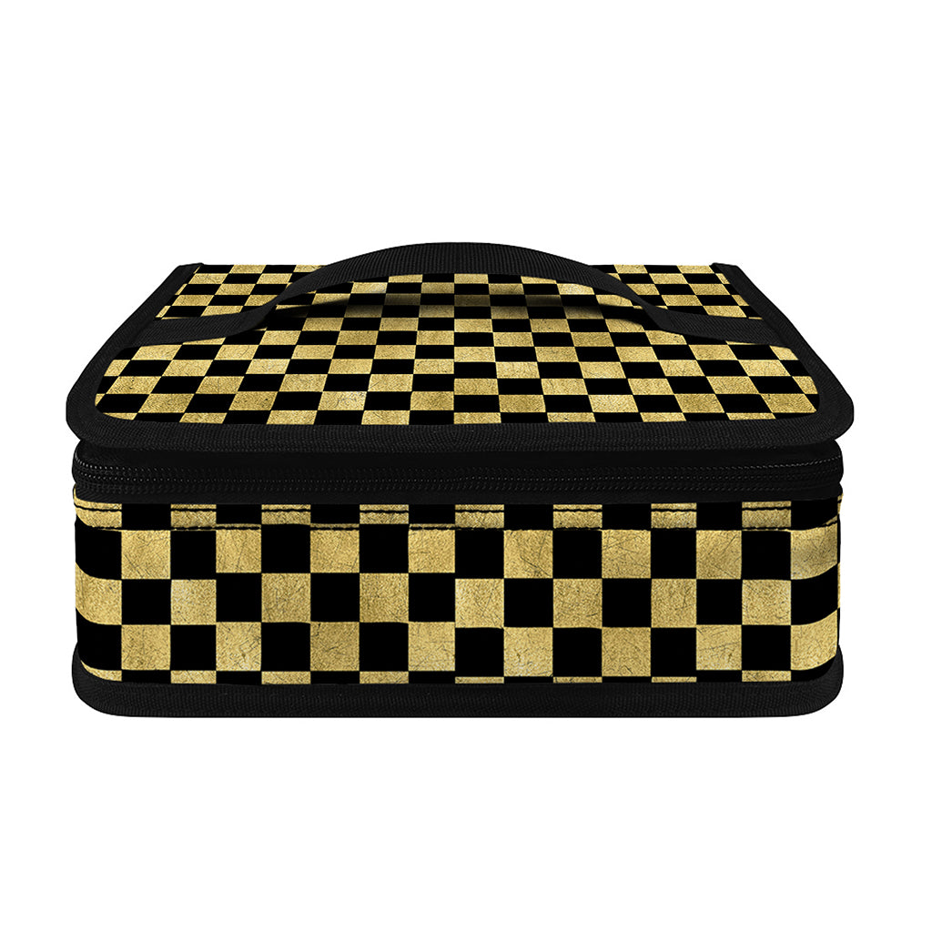 Gold And Black Checkered Pattern Print Small Lunch Bag