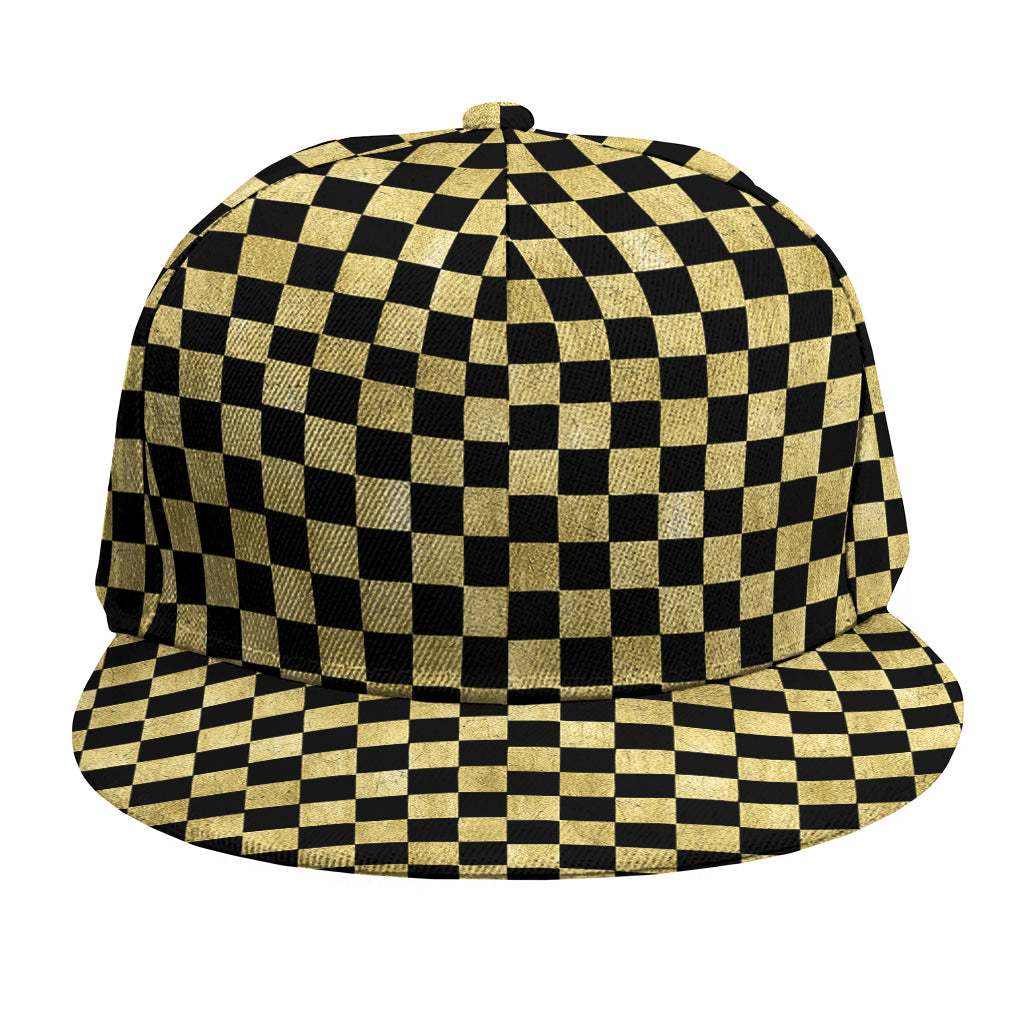 Gold And Black Checkered Pattern Print Snapback Cap