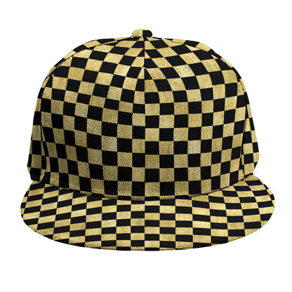 Gold And Black Checkered Pattern Print Snapback Cap