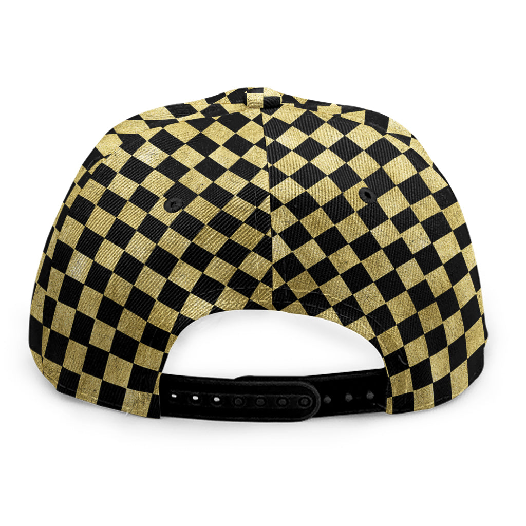 Gold And Black Checkered Pattern Print Snapback Cap