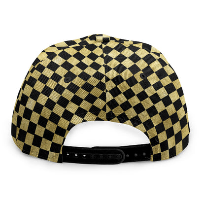Gold And Black Checkered Pattern Print Snapback Cap