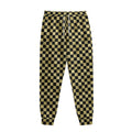 Gold And Black Checkered Pattern Print Sweatpants