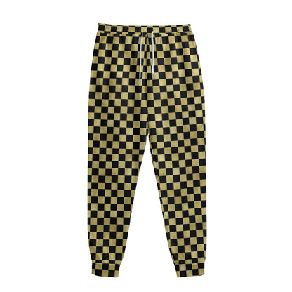 Gold And Black Checkered Pattern Print Sweatpants
