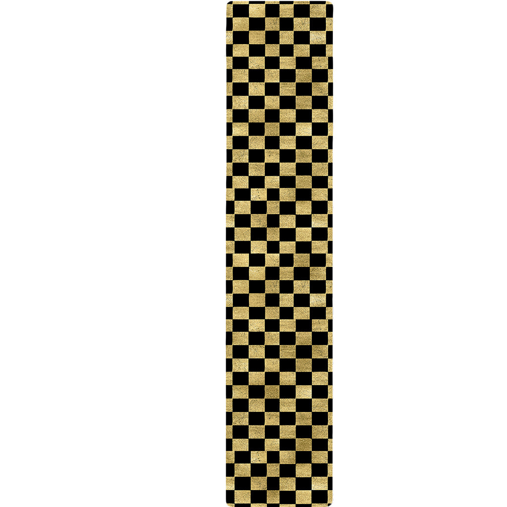 Gold And Black Checkered Pattern Print Table Runner