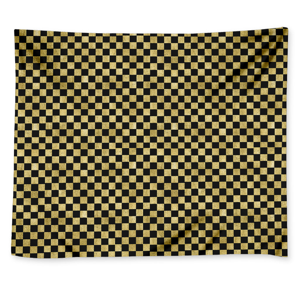 Gold And Black Checkered Pattern Print Tapestry