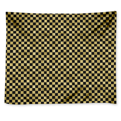 Gold And Black Checkered Pattern Print Tapestry