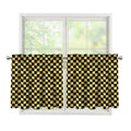 Gold And Black Checkered Pattern Print Tier Curtains