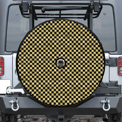 Gold And Black Checkered Pattern Print Tire Cover With Camera Hole