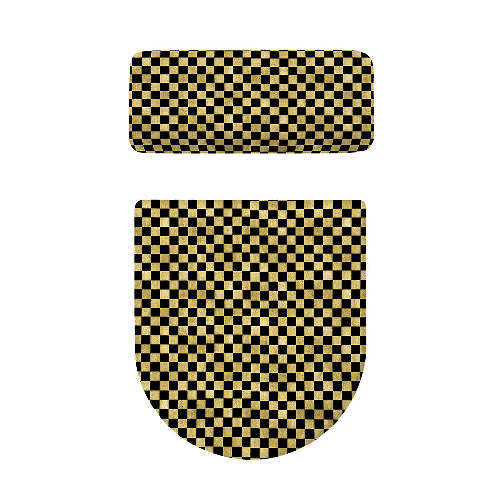 Gold And Black Checkered Pattern Print Toilet Lid And Tank Cover Set