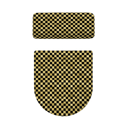 Gold And Black Checkered Pattern Print Toilet Lid And Tank Cover Set