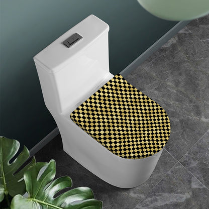Gold And Black Checkered Pattern Print Toilet Lid Cover