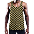 Gold And Black Checkered Pattern Print Men's Workout Tank Top