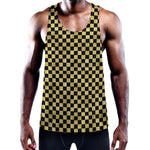 Gold And Black Checkered Pattern Print Training Tank Top