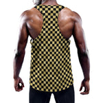 Gold And Black Checkered Pattern Print Training Tank Top