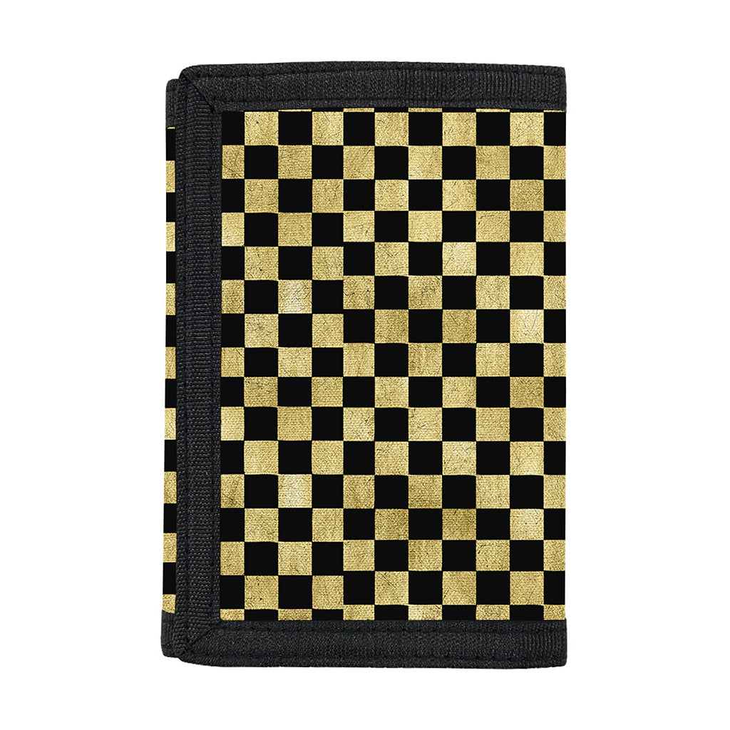 Gold And Black Checkered Pattern Print Trifold Wallet
