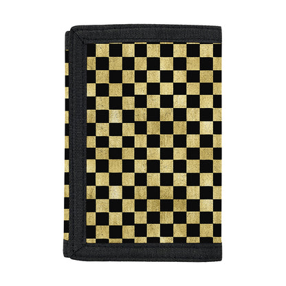 Gold And Black Checkered Pattern Print Trifold Wallet