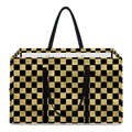 Gold And Black Checkered Pattern Print Utility Tote Bag