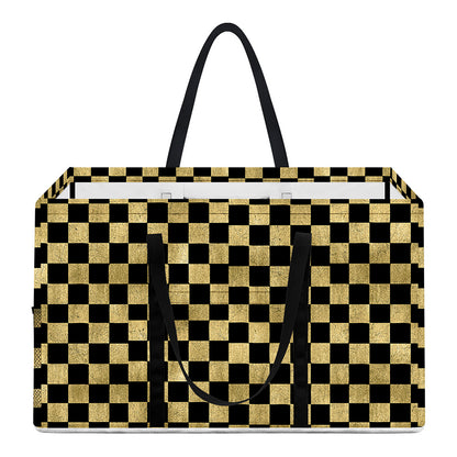 Gold And Black Checkered Pattern Print Utility Tote Bag