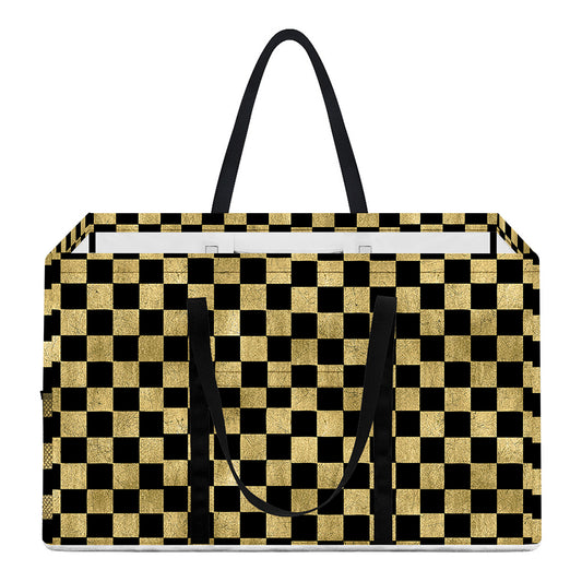 Gold And Black Checkered Pattern Print Utility Tote Bag