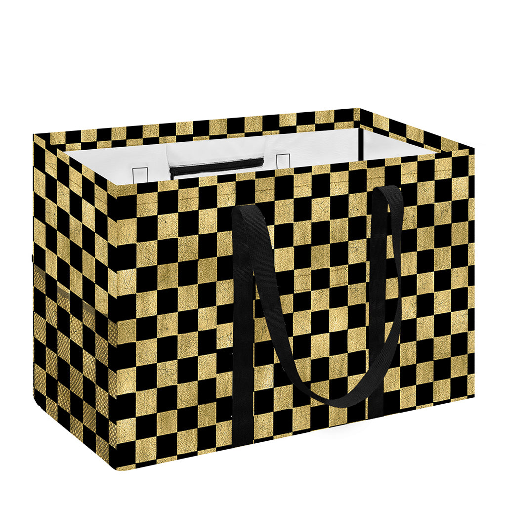 Gold And Black Checkered Pattern Print Utility Tote Bag