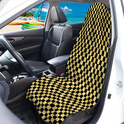 Gold And Black Checkered Pattern Print Waterproof Car Seat Cover