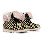 Gold And Black Checkered Pattern Print Winter Boots