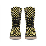 Gold And Black Checkered Pattern Print Winter Boots