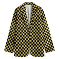 Gold And Black Checkered Pattern Print Women's Blazer