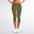 Gold And Black Checkered Pattern Print Women's Capri Leggings