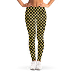 Gold And Black Checkered Pattern Print Women's Leggings