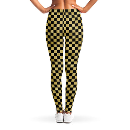 Gold And Black Checkered Pattern Print Women's Leggings