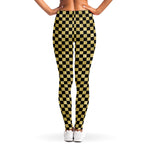 Gold And Black Checkered Pattern Print Women's Leggings