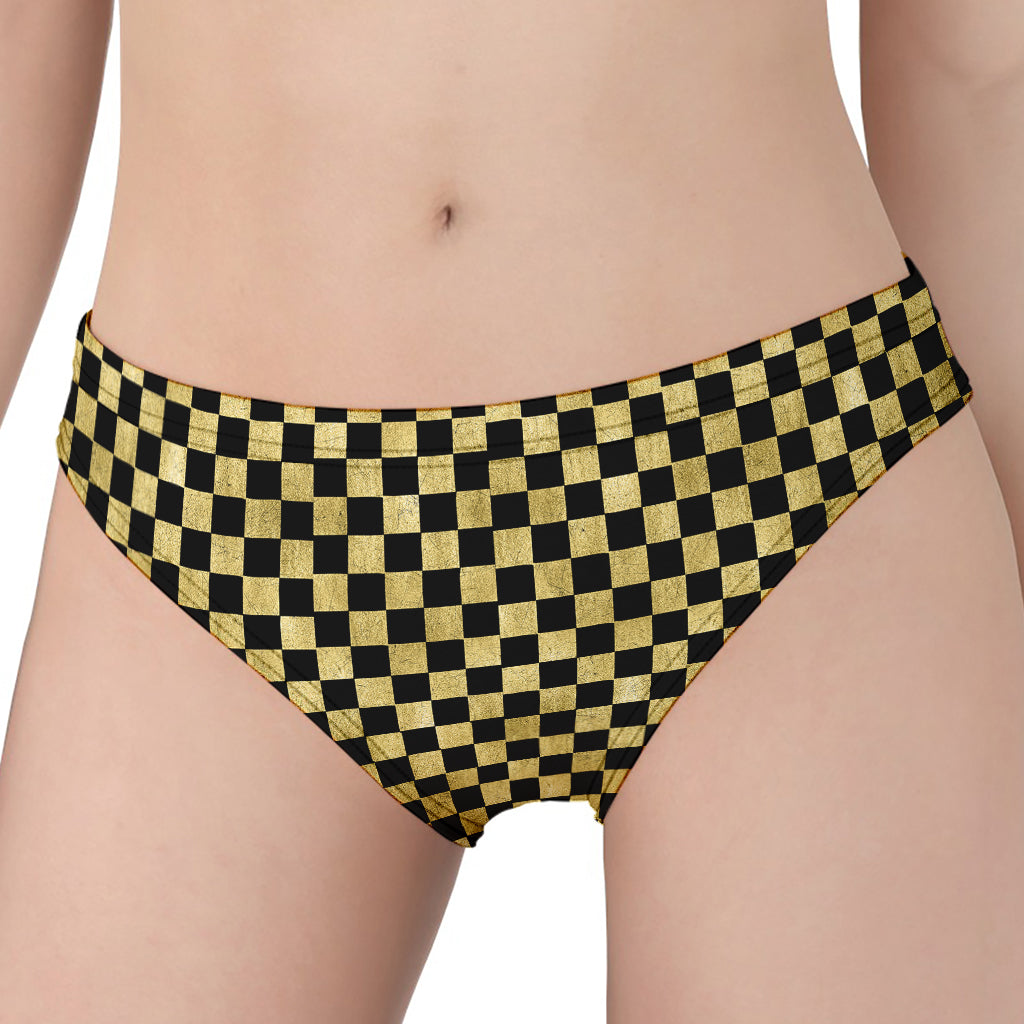 Gold And Black Checkered Pattern Print Women's Panties