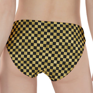 Gold And Black Checkered Pattern Print Women's Panties