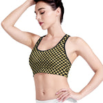 Gold And Black Checkered Pattern Print Women's Sports Bra