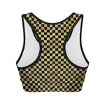 Gold And Black Checkered Pattern Print Women's Sports Bra